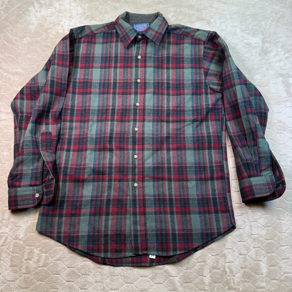 VTG Pendleton Lodge Shirt Mens Medium Flannel Virgin Wool Plaid USA Made 70s 80s